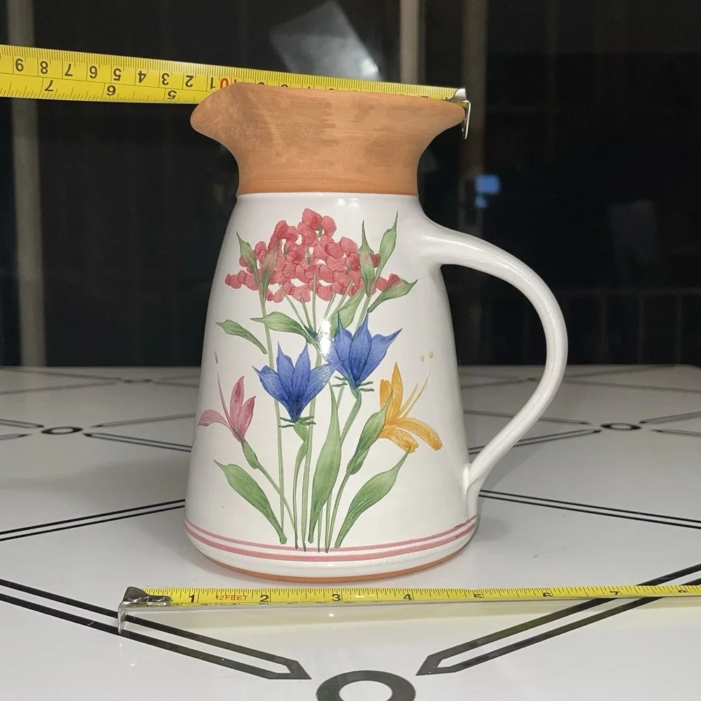 Vintage Emerson Creek Pottery Pitcher Vase Floral Flower Bedford‎ VA